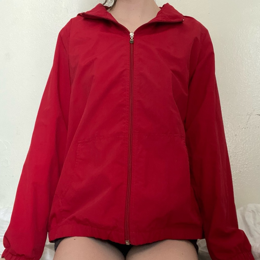 Red Charter Club bomber jacket with tailored wrists and puffy sleeves | medium